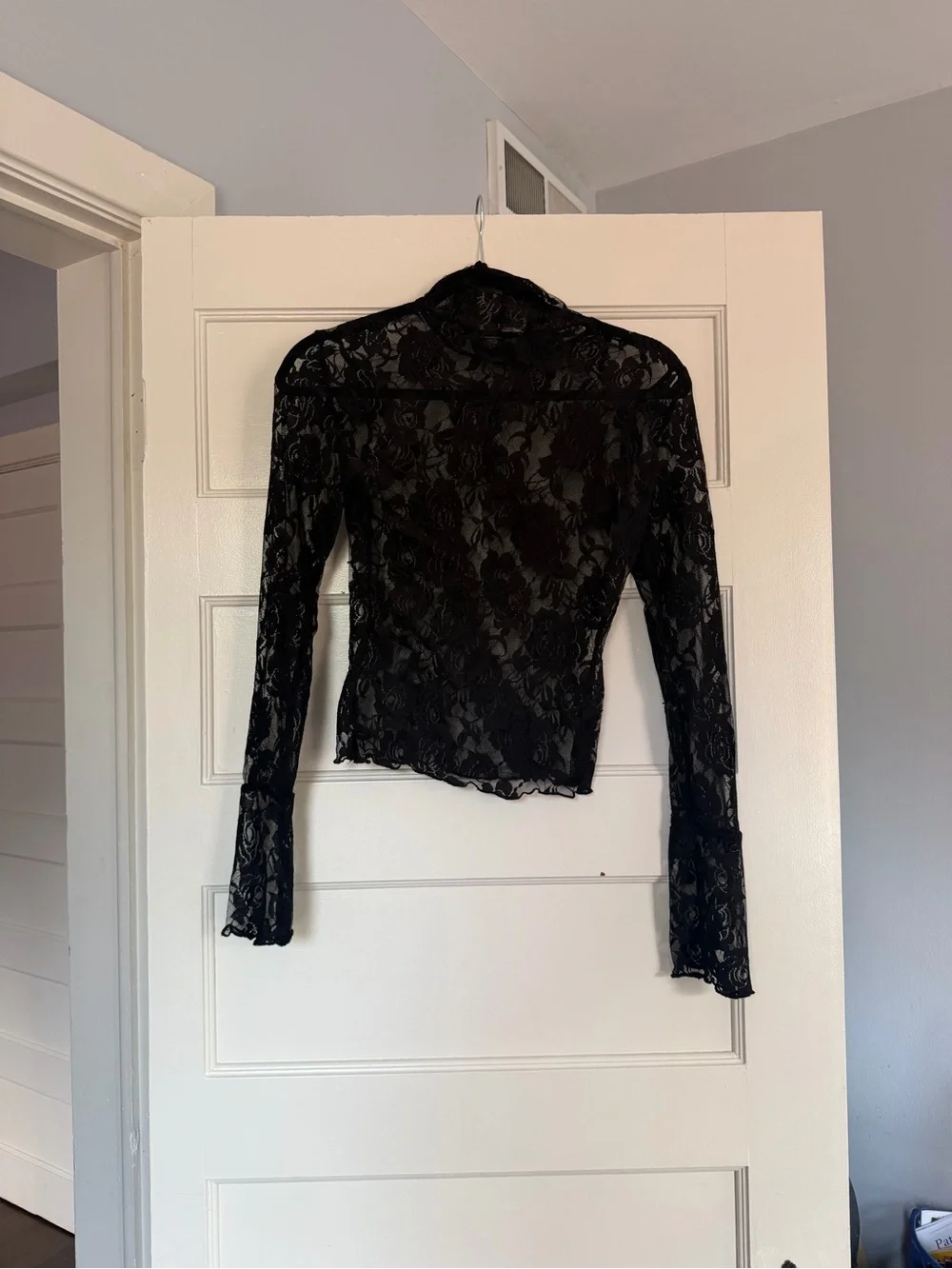 New Urban Outfitters Black Lace Mock Neck Top